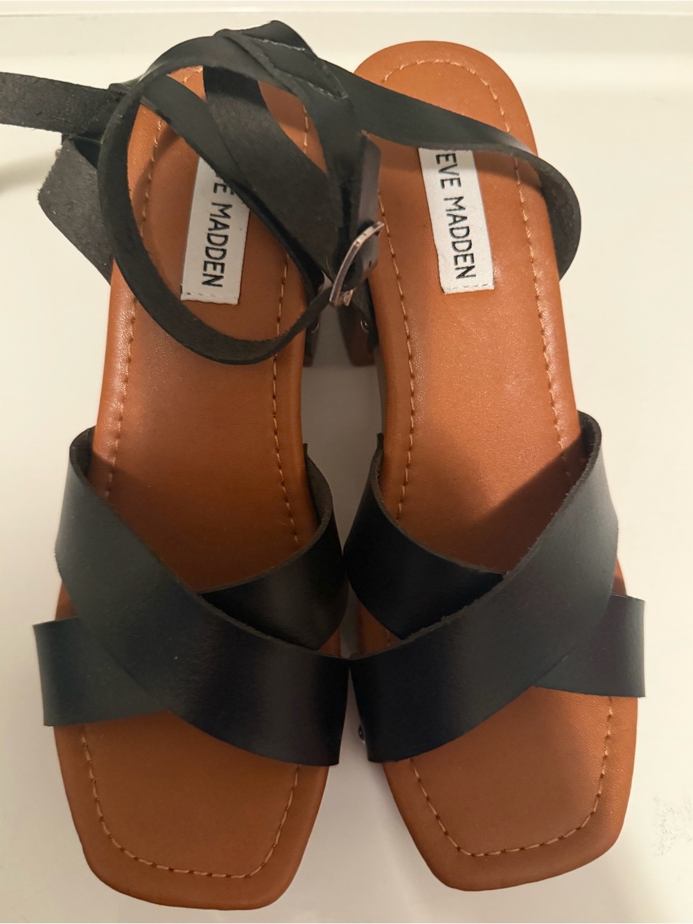 Steve Madden Black Leather Crisscross Ankle Wrap Sandals